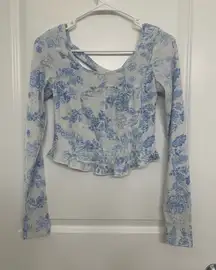 Altar’d State Blue Floral Corset Peplum Top Women’s S