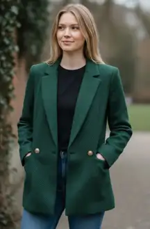 NWT RACHEL ZOE Green Black Striped Double Breasted Jacket XS