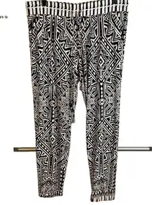 International Concepts Black White Graphic Elastic Waist Jogger Pants Size Large