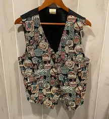 Vintage 80’s-90’s perfume cologne bottle tapestry vest silky back sweet treats