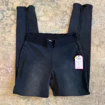 Cabi NWT High Rise Quilted Knee Zipper Back Black Pull On Jeans