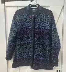 Icelandic Design Womens Wool Sweater Jacket Medium Paisley Zip Outerwear Ombre