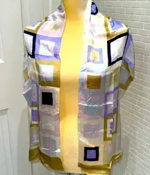 Echo 💯 silk art deco scarf/shawl. Periwinkle blue/pink/navy . 11” by 54 “