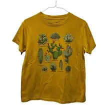 Fifth sun mustard yellow cactus graphic short tee cotton blend XS plant lady