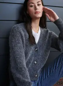 QUINCE Baby Alpaca Wool Cropped Button Down Cardigan Charcoal Gray Sz Small