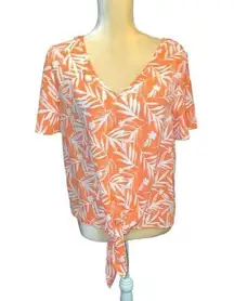 Nine Britton  cute new white tie front top with orange floral design.