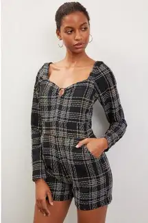 Slate & Willow Sz XXL Black Silver Gold Tweed Long Sleeve Sweetheart Romper