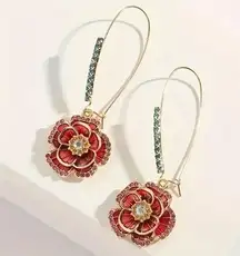 New Betsey Johnson Shepherd's Hook Rose Earrings