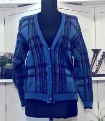 Vintage 90s Pendleton Virgin Wool Cardigan Sweater Blue Black S