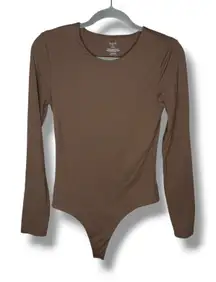 Nuuds Womens Long Sleeve Thong Bodysuit Brown Size Medium