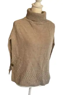 Berretti Made in Italy Wool Alpaca Blend Roll Neck Poncho Sweater Tan