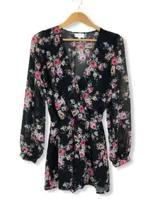 Emerald Sundae Black Floral Long Sleeve Romper size Juniors Small