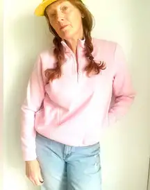 Vintage y2K Sweatshirt Pink Plaid Coastal Grannycore Pockets Coastal beachy Sz S