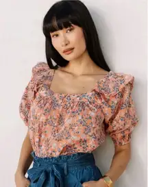 CLEOBELLA Mariana Puff‎ Short Sleeve Blouse in Peach Positano Floral size Xs