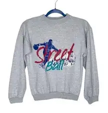 Vintage Street Ball Basketball Gray Crew Neck Pullover Sweatshirt