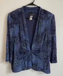 ALEX Evenings XL Blue Formal Jacket Glitter Blouse 3/4 Sleeve Old Money USA Made