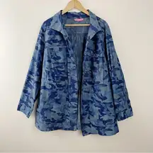 Woman Within Blue Camouflage Lightweight Cotton Utility Jacket Top  L 18 20