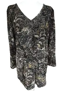 Sno Skins Womens Tunic Top Black Brown Multi Velvet Burnout Whimsigoth Glam Sz L