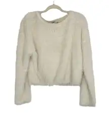 ZARA Womens White Long‎ Sleeve Faux Fur Pullover Sweater Size Small