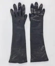 Fownes Vintage Long Black Leather Silk Opera Gloves Womens Small 6.5