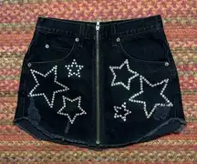 CARMAR BLACK DENIM MINI SKIRT RHINESTONE STARS