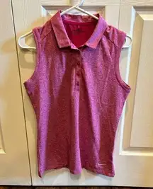 Nike  Womens Dri Fit Golf Shirt Sleeveless Button Up Polo Shirt Pink