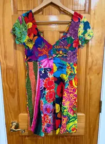 Jams World Dress L Patchwork Floral Santa Monica Print Boho Hawaiian Surf Art