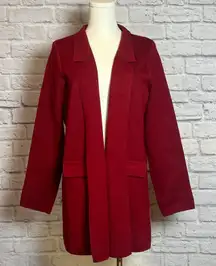 Grace Karin Red Knit Blazer Jacket L Open Front Long Sleeve Office Casual Coat