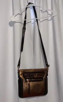 Gianni Bini metallic copper brown leather crossbody handbag