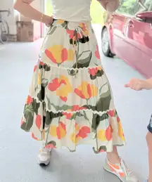 CeCe Floral Tiered Maxi Skirt | Size S (Fits M) | Boho Summer Resort Wear