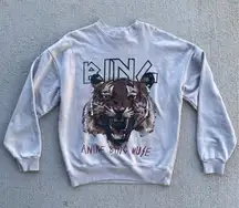 Anine Bing Muse Tiger Graphic Sweatshirt Organic Cotton Gray/off White Size S