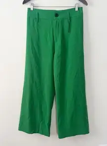 ZARA  Green High Rise Wide Leg Trousers Size Medium Zip Fly Button Closure