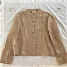 Kate Hill Tan Linen Silk Button-Down Blazer Jacket