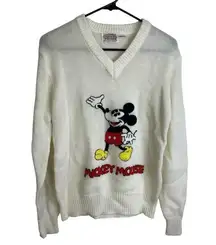 Vintage Disney Character Fashions Mickey Mouse Knit Sweater Medium 1970s V Neck