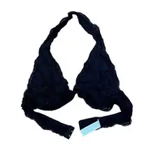 Lacy black bralette halter neckline bra top comfortable delicate women size S