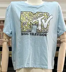 Light blue & yellow floral MTV crop top / XXL / Excellent condition