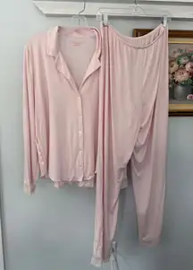Victoria's Secret Pink Modal  Lace Pajama Set Long Sleeve Pants L