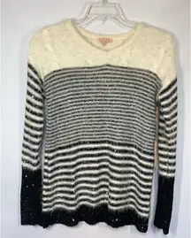 Box 001 Gibson Latimer Women's Striped Sequin Knit Sweater Black White Size Medi