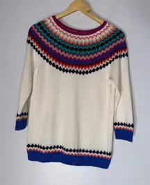 TALBOTS Sweater Fair Isle Yoke Lambswool‎ Nordic Jumper Pullover Ivory Purple MP