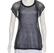 IRO Mesh Sheer Short Sleeve Linen Scoop Neck Manuela Top Black Size XS