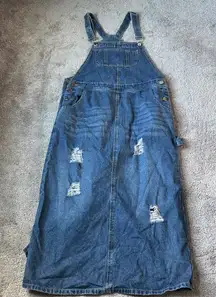 Distressed Denim Overall Dress SIZE XS