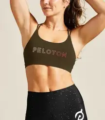 PELOTON Olive Speed Up Activewear Work out Strappy Logo Sports Bra size S