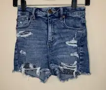 American Eagle Distressed Curvy Hi-Rise Shortie Jean Shorts Size 00