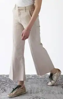 MOTHER The Roller Crop Prep Fray Pants Light Tan Size 27 Wide Leg Raw Hem