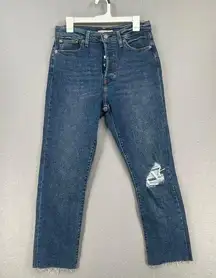 Levis Jeans Womens 31 Blue Wedgie Straight Crop Distressed High Rise Button Fly