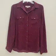 Ann Taylor LOFT button front blouse size Small purple burgundy floral new