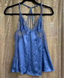 Victorias Secret Periwinkle Blue Satin Lace Strappy Back Slip Top Small NWT