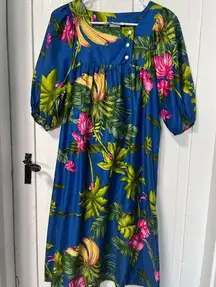 Hilo Hattie Blue Cotton Hawaiian Muumuu Dress size small
