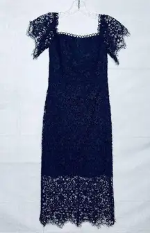 ML Monique Lhuillier Navy Off-Shoulder Lace Cocktail Dress Size 0 Worn Once
