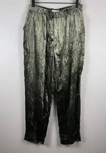 ETT:TWA Anthropologie Pants Women's Small Green Crushed Velvet Cropped Boho Chic
